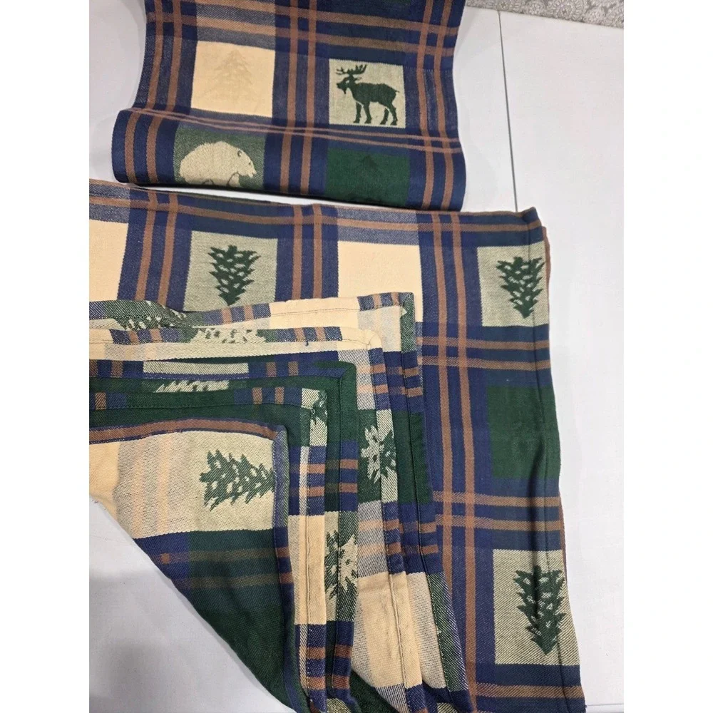 Cabin Bear Moose Tree Plaid Cotton Napkins Set of 5- 17